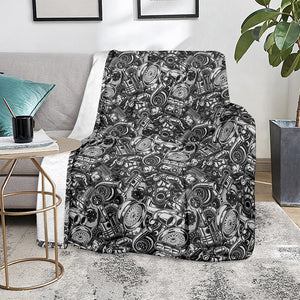 Black And White Mechanic Pattern Print Blanket