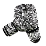 Black And White Mechanic Pattern Print Boxing Gloves