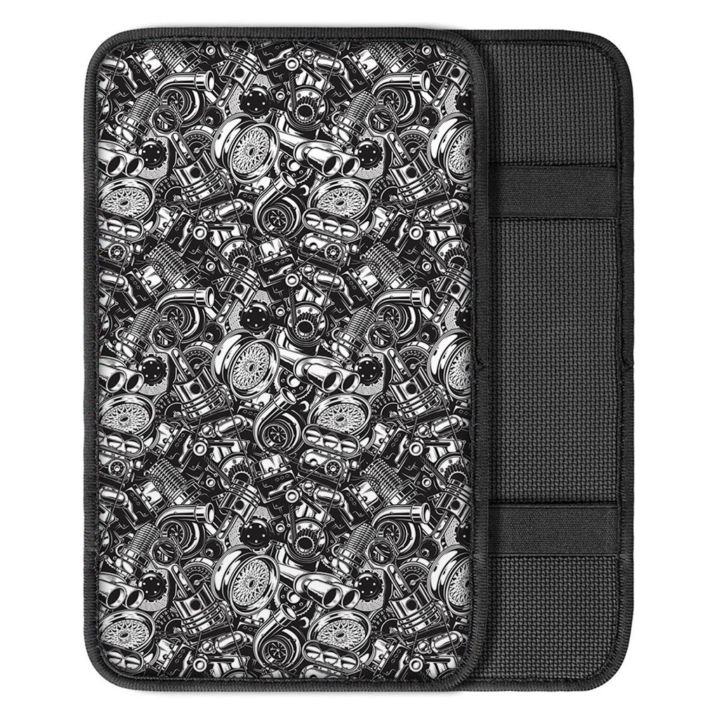 Black And White Mechanic Pattern Print Car Center Console Cover