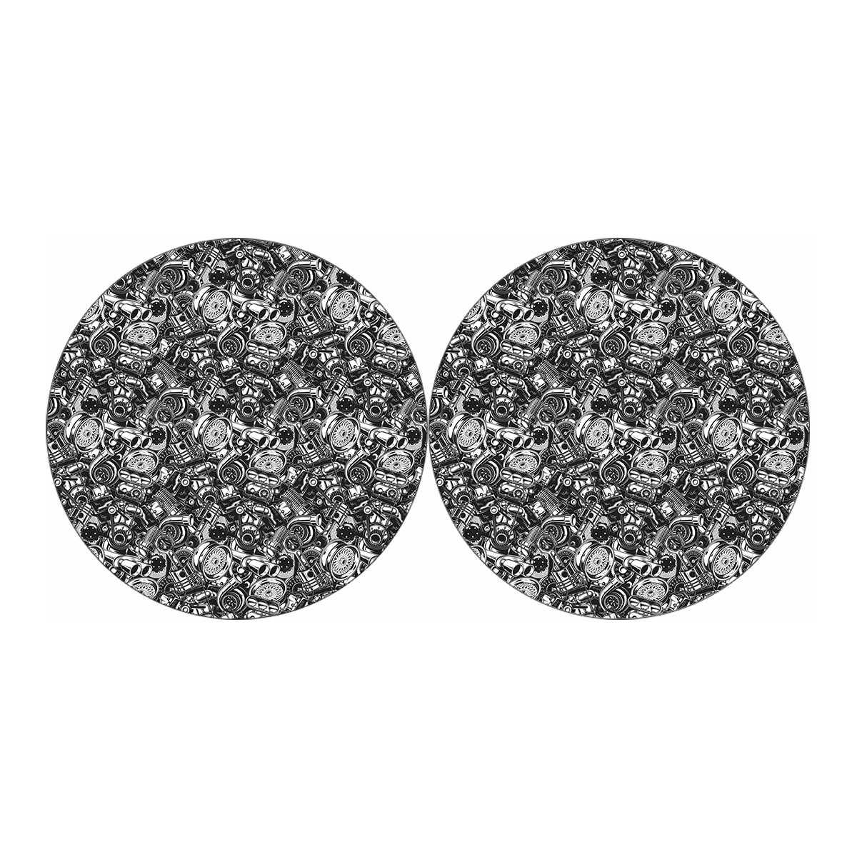 Black And White Mechanic Pattern Print Car Coasters