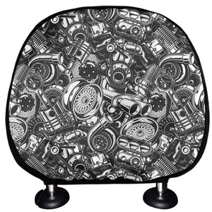 Black And White Mechanic Pattern Print Car Headrest Covers