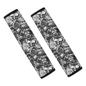 Black And White Mechanic Pattern Print Car Seat Belt Covers