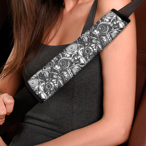 Black And White Mechanic Pattern Print Car Seat Belt Covers