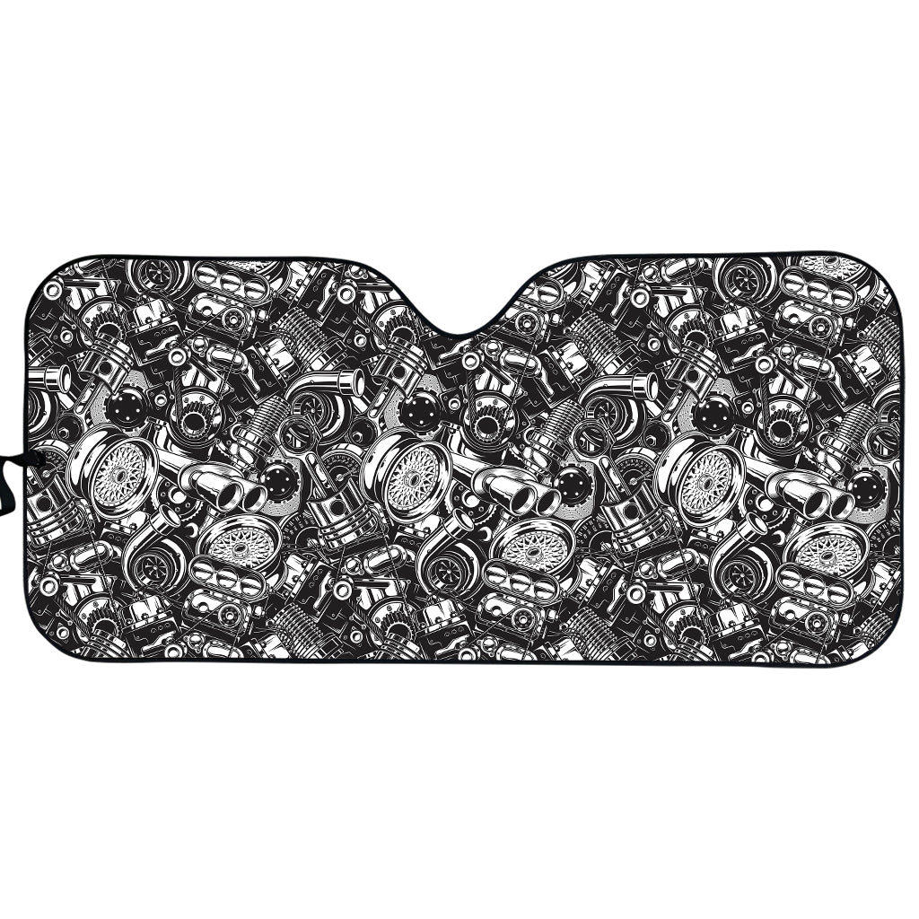 Black And White Mechanic Pattern Print Car Sun Shade