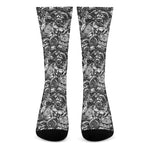 Black And White Mechanic Pattern Print Crew Socks