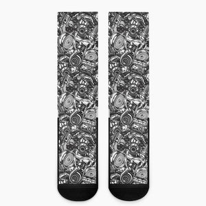 Black And White Mechanic Pattern Print Crew Socks