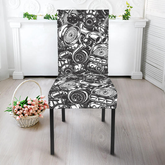 Black And White Mechanic Pattern Print Dining Chair Slipcover
