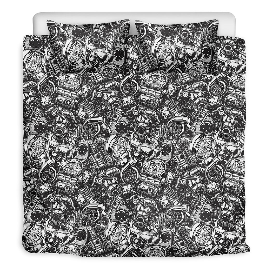 Black And White Mechanic Pattern Print Duvet Cover Bedding Set