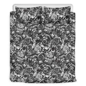 Black And White Mechanic Pattern Print Duvet Cover Bedding Set