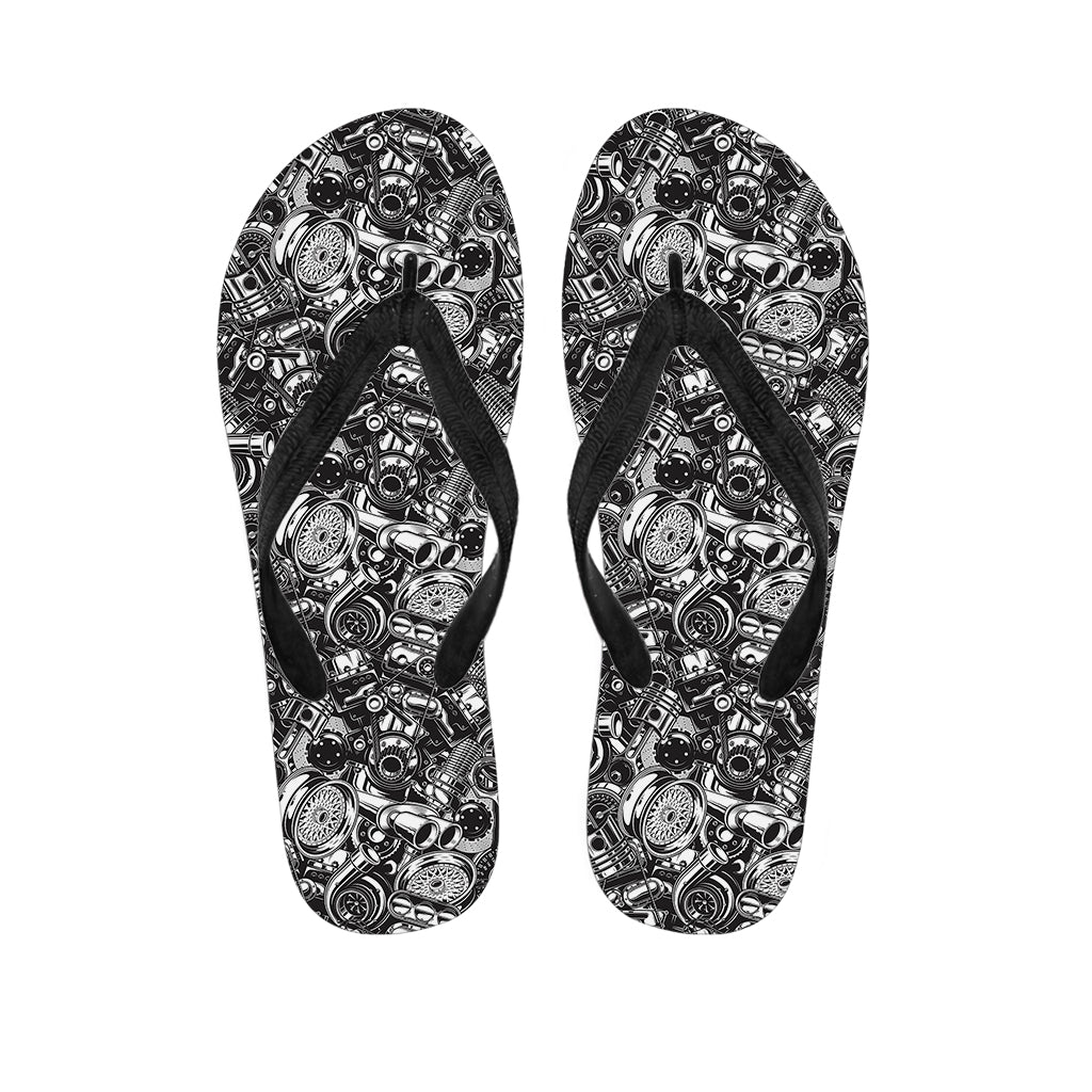 Black And White Mechanic Pattern Print Flip Flops