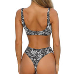 Black And White Mechanic Pattern Print Front Bow Tie Bikini