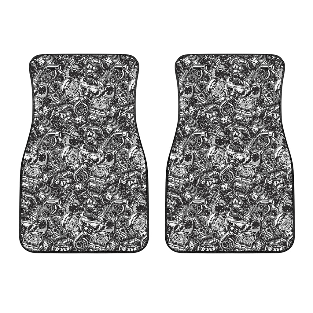 Black And White Mechanic Pattern Print Front Car Floor Mats