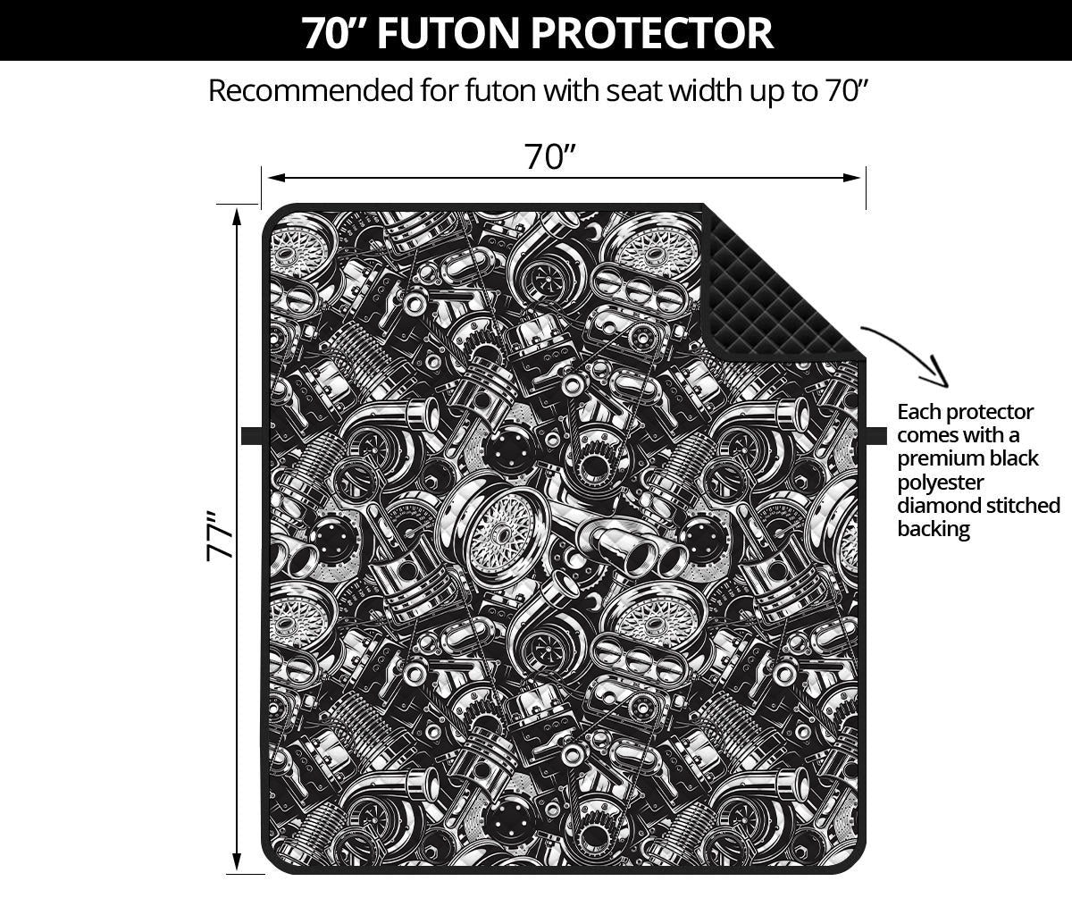 Black And White Mechanic Pattern Print Futon Protector