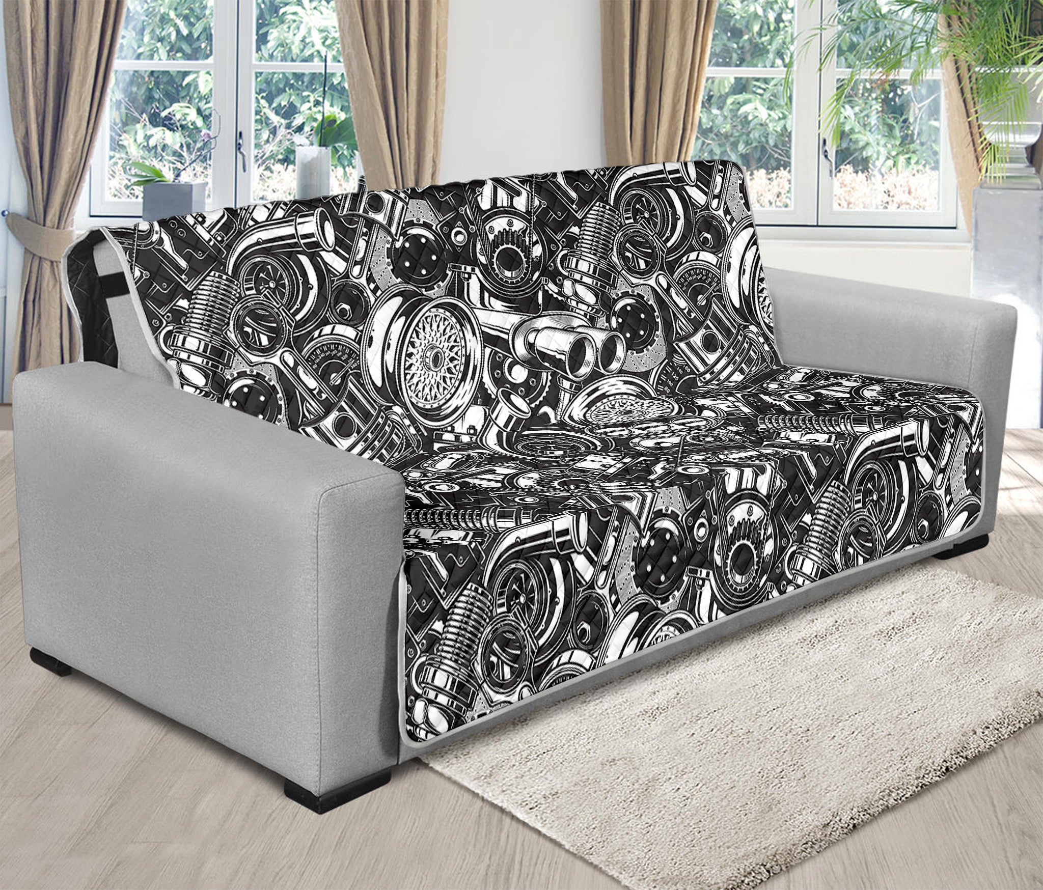 Black And White Mechanic Pattern Print Futon Protector