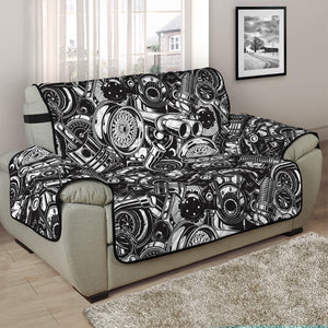 Black And White Mechanic Pattern Print Half Sofa Protector