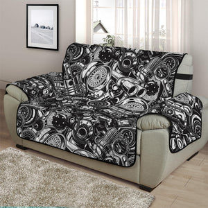 Black And White Mechanic Pattern Print Half Sofa Protector