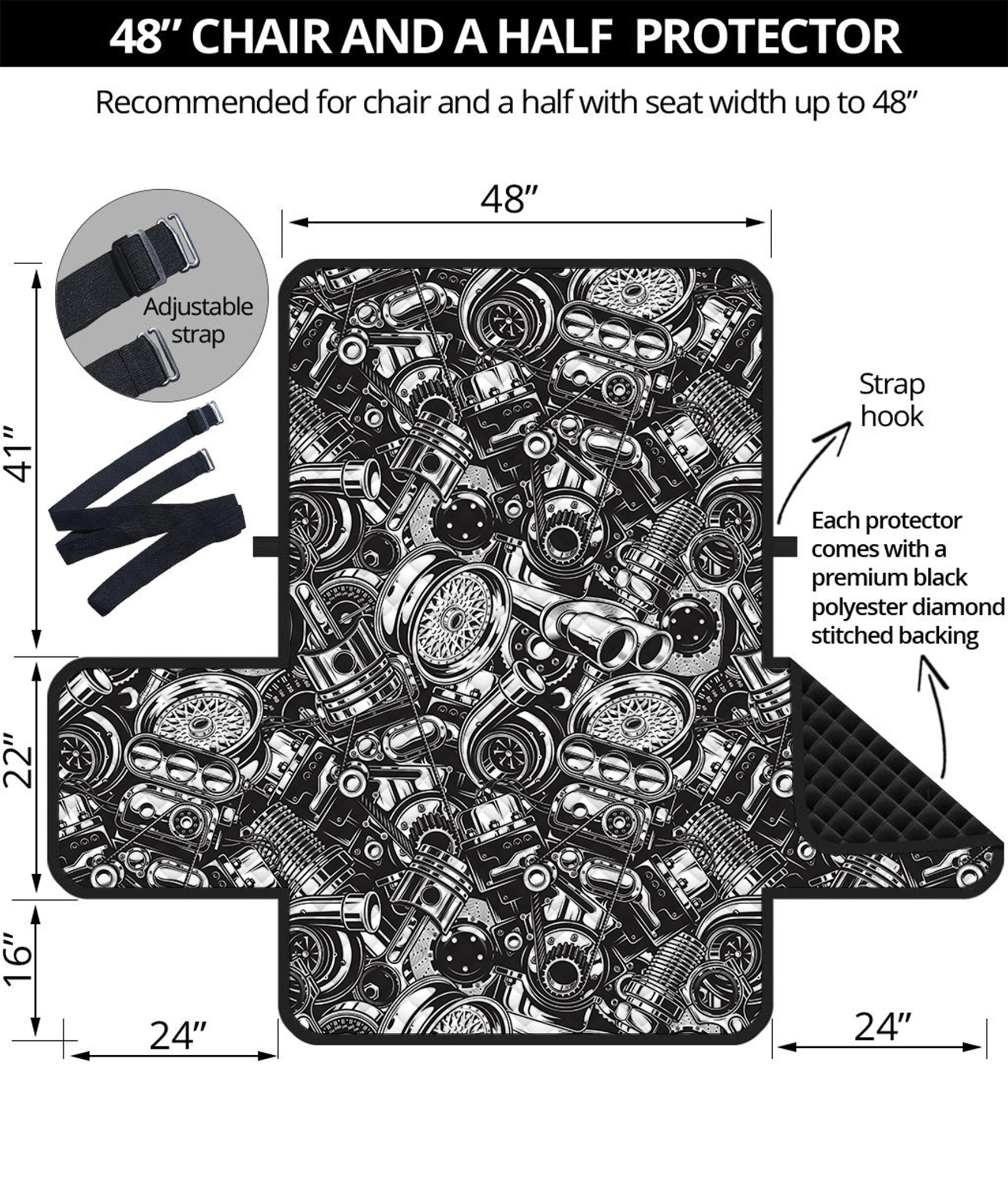 Black And White Mechanic Pattern Print Half Sofa Protector