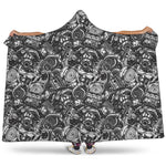 Black And White Mechanic Pattern Print Hooded Blanket