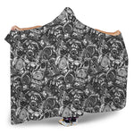 Black And White Mechanic Pattern Print Hooded Blanket