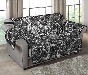 Black And White Mechanic Pattern Print Loveseat Protector