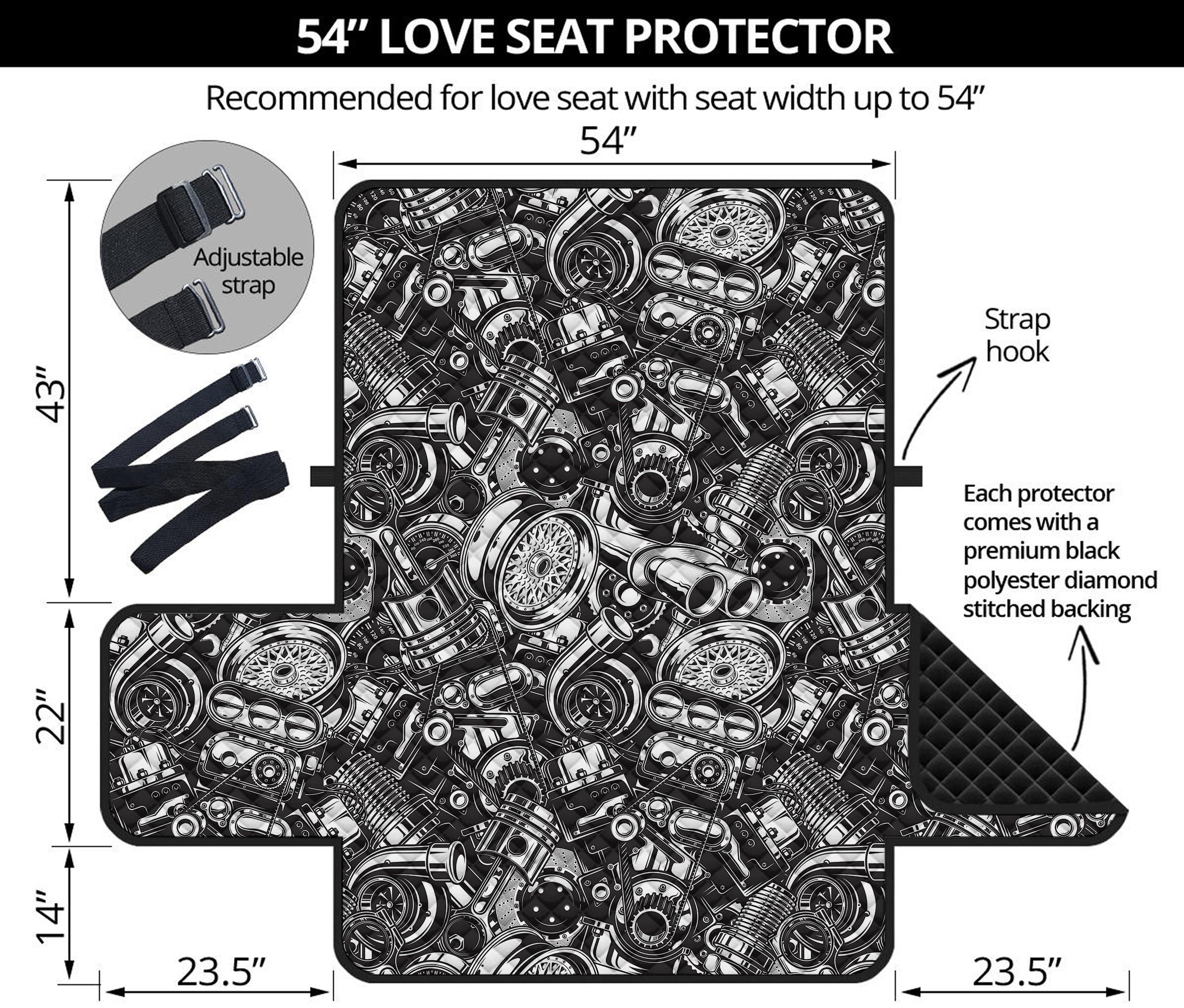 Black And White Mechanic Pattern Print Loveseat Protector