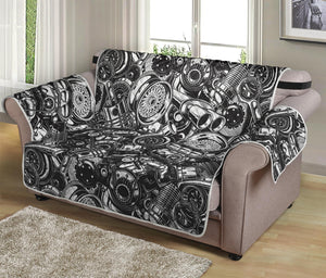 Black And White Mechanic Pattern Print Loveseat Protector