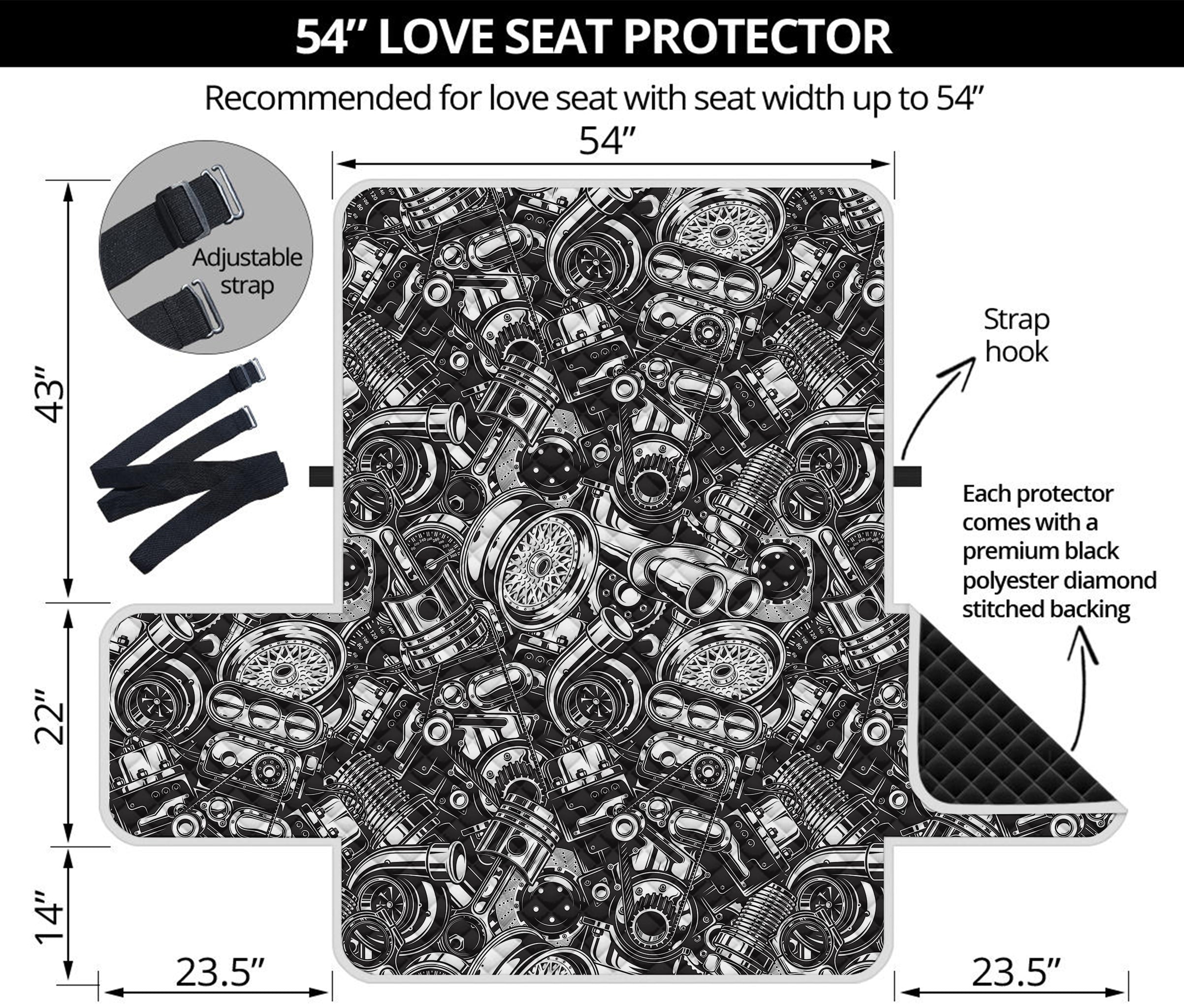 Black And White Mechanic Pattern Print Loveseat Protector