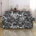 Black And White Mechanic Pattern Print Loveseat Slipcover