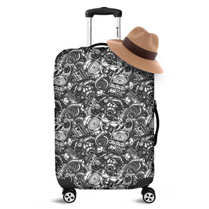 Black And White Mechanic Pattern Print Luggage Cover