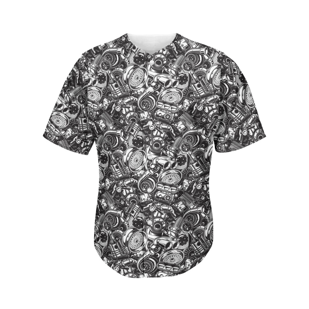 Black And White Mechanic Pattern Print Men's Baseball Jersey