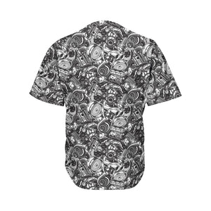 Black And White Mechanic Pattern Print Men's Baseball Jersey