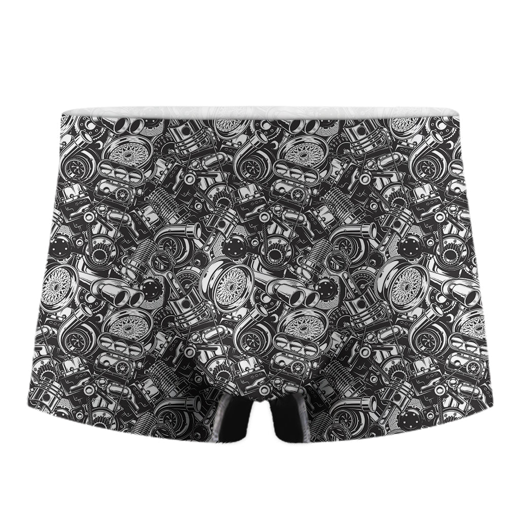 Black And White Mechanic Pattern Print Men's Boxer Briefs