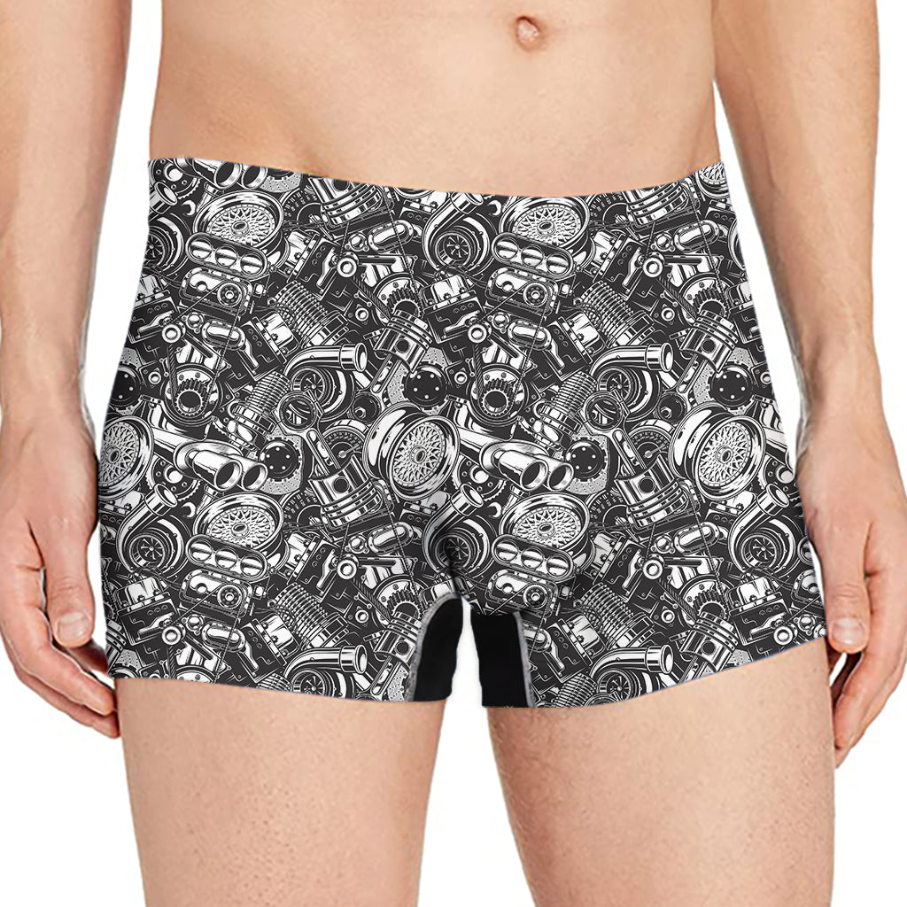 Black And White Mechanic Pattern Print Men's Boxer Briefs