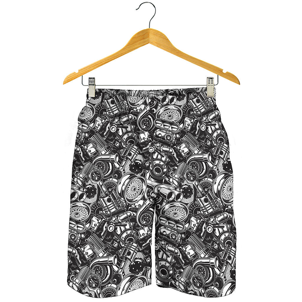 Black And White Mechanic Pattern Print Men's Shorts