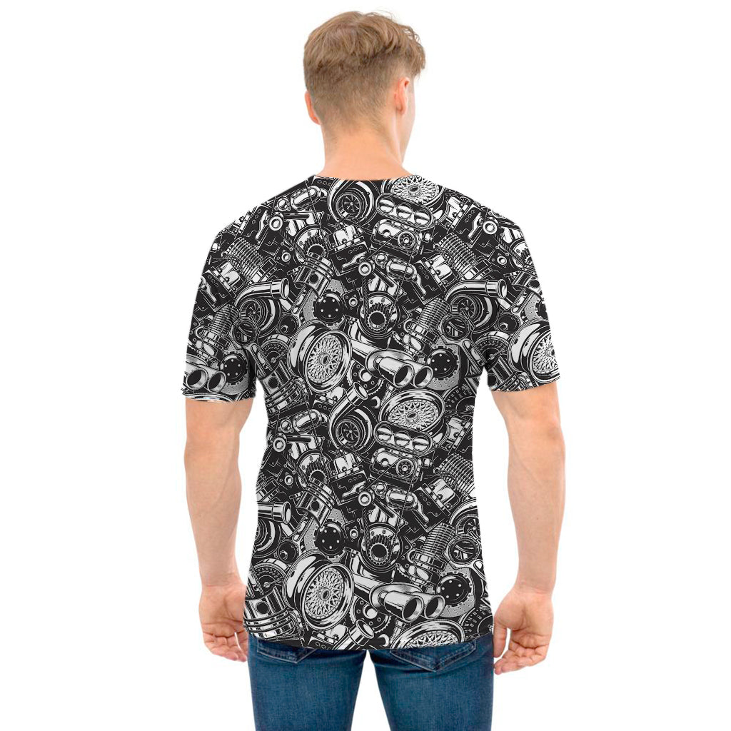 Black And White Mechanic Pattern Print Men's T-Shirt