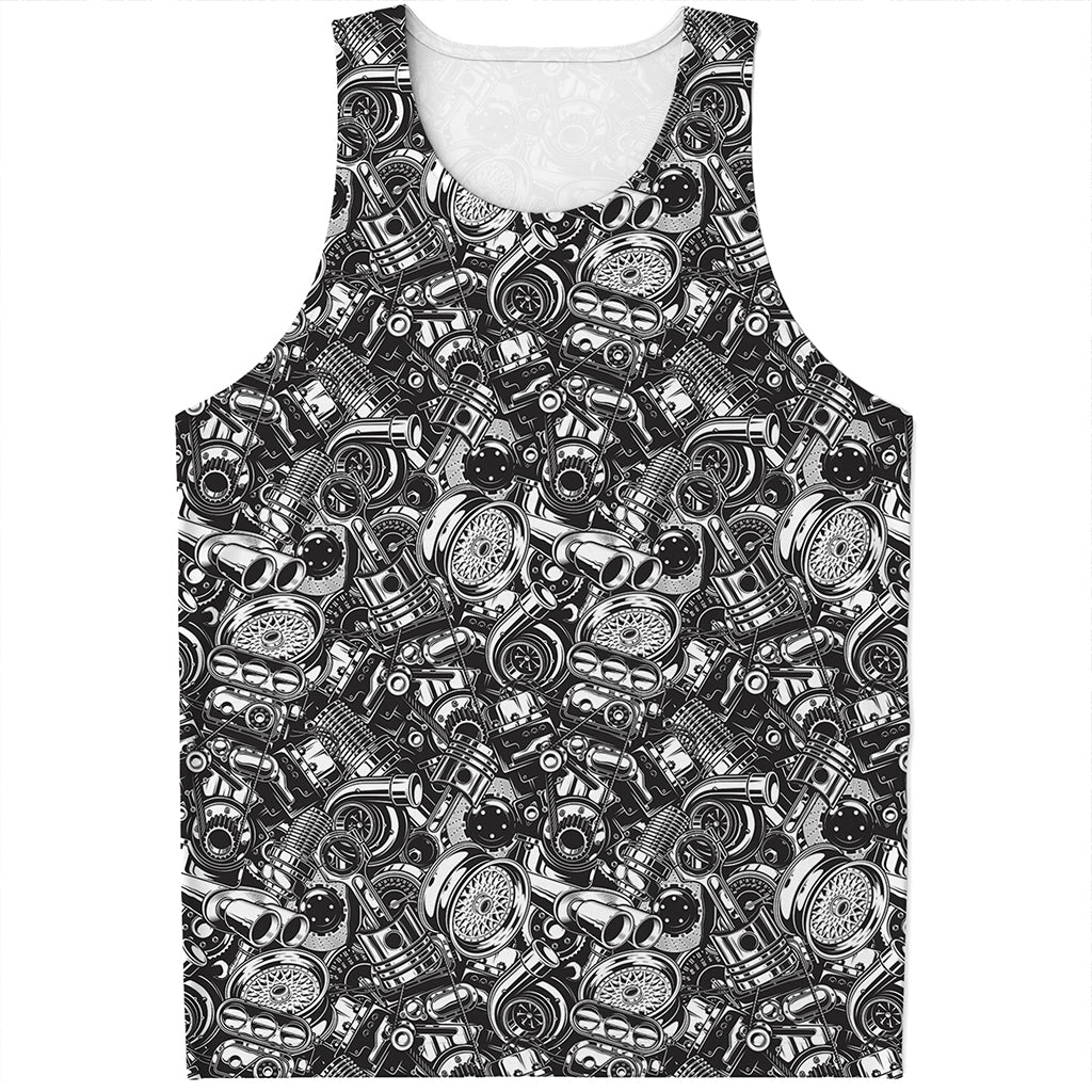 Black And White Mechanic Pattern Print Men's Tank Top