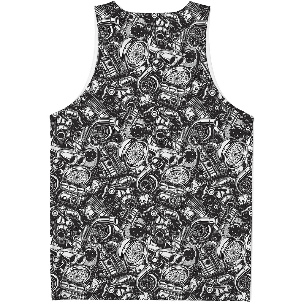 Black And White Mechanic Pattern Print Men's Tank Top