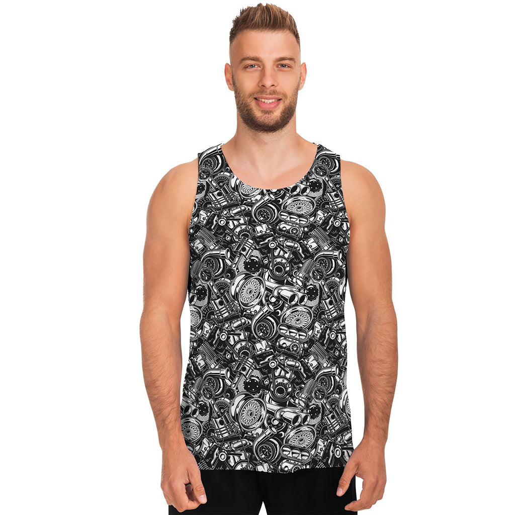 Black And White Mechanic Pattern Print Men's Tank Top