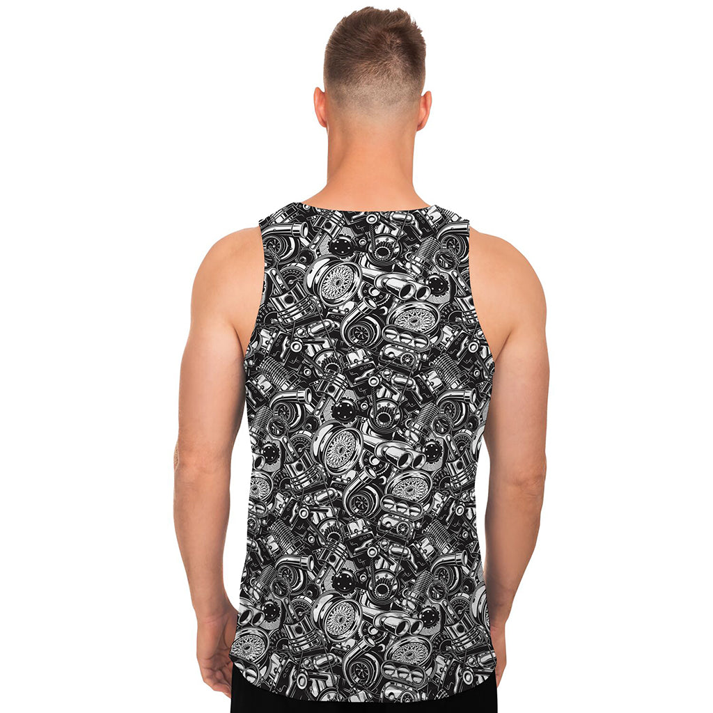 Black And White Mechanic Pattern Print Men's Tank Top