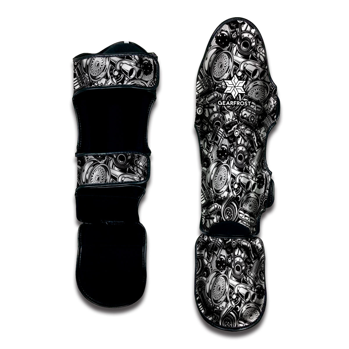 Black And White Mechanic Pattern Print Muay Thai Shin Guard