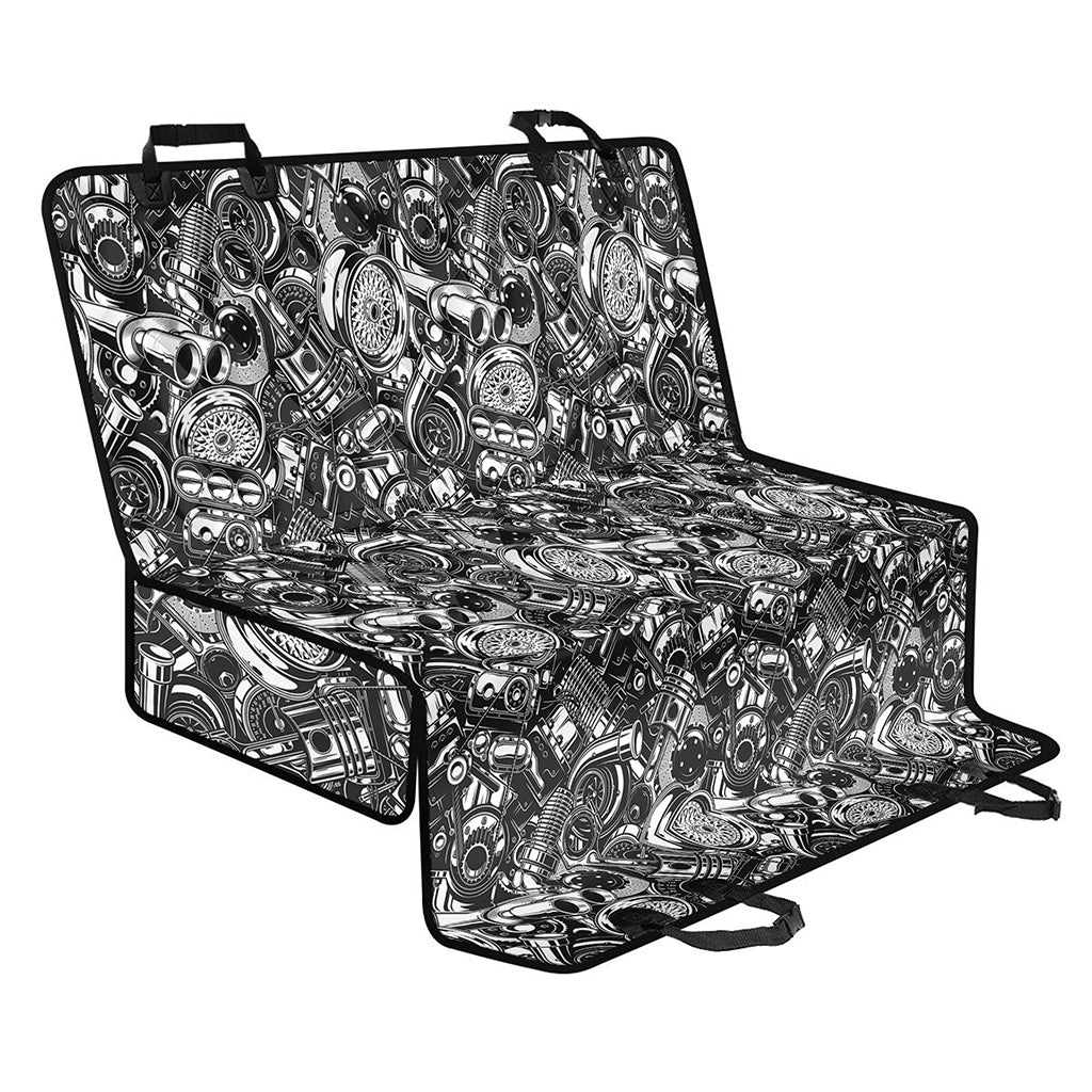 Black And White Mechanic Pattern Print Pet Car Back Seat Cover