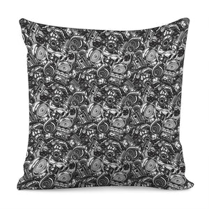 Black And White Mechanic Pattern Print Pillow Cover