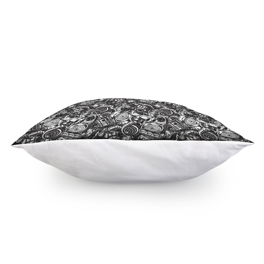 Black And White Mechanic Pattern Print Pillow Cover