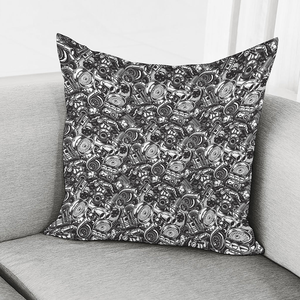 Black And White Mechanic Pattern Print Pillow Cover