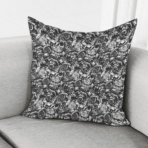 Black And White Mechanic Pattern Print Pillow Cover