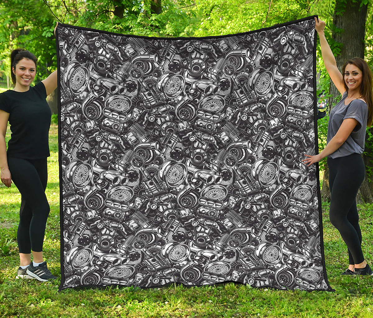 Black And White Mechanic Pattern Print Quilt