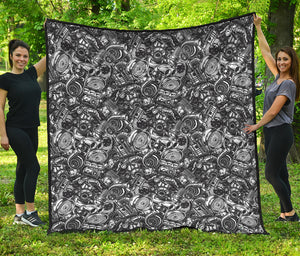 Black And White Mechanic Pattern Print Quilt