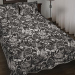 Black And White Mechanic Pattern Print Quilt Bed Set