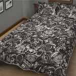 Black And White Mechanic Pattern Print Quilt Bed Set