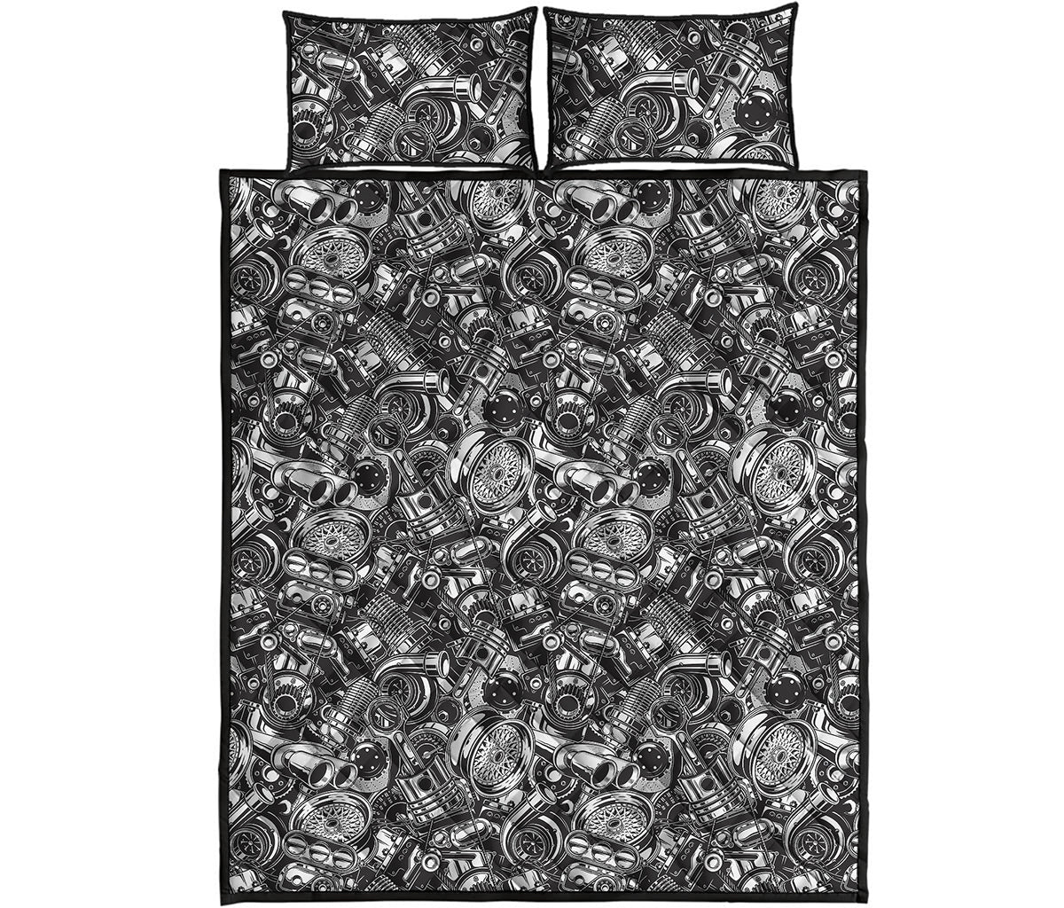 Black And White Mechanic Pattern Print Quilt Bed Set